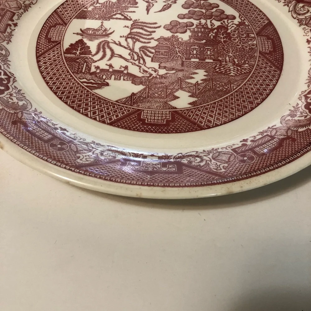 Vintage Pink Willow Royal China Willow Ware Red Ceramic Serving Platter 1953